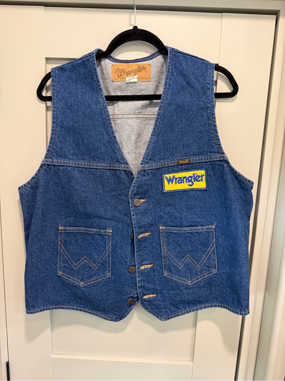 Wrangler Blue Denim Button-Front Vest with Patch